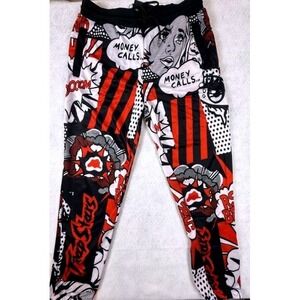 Reason Brand Trap Stars Comic Book Print Joggers Mens Small Black Red NWT